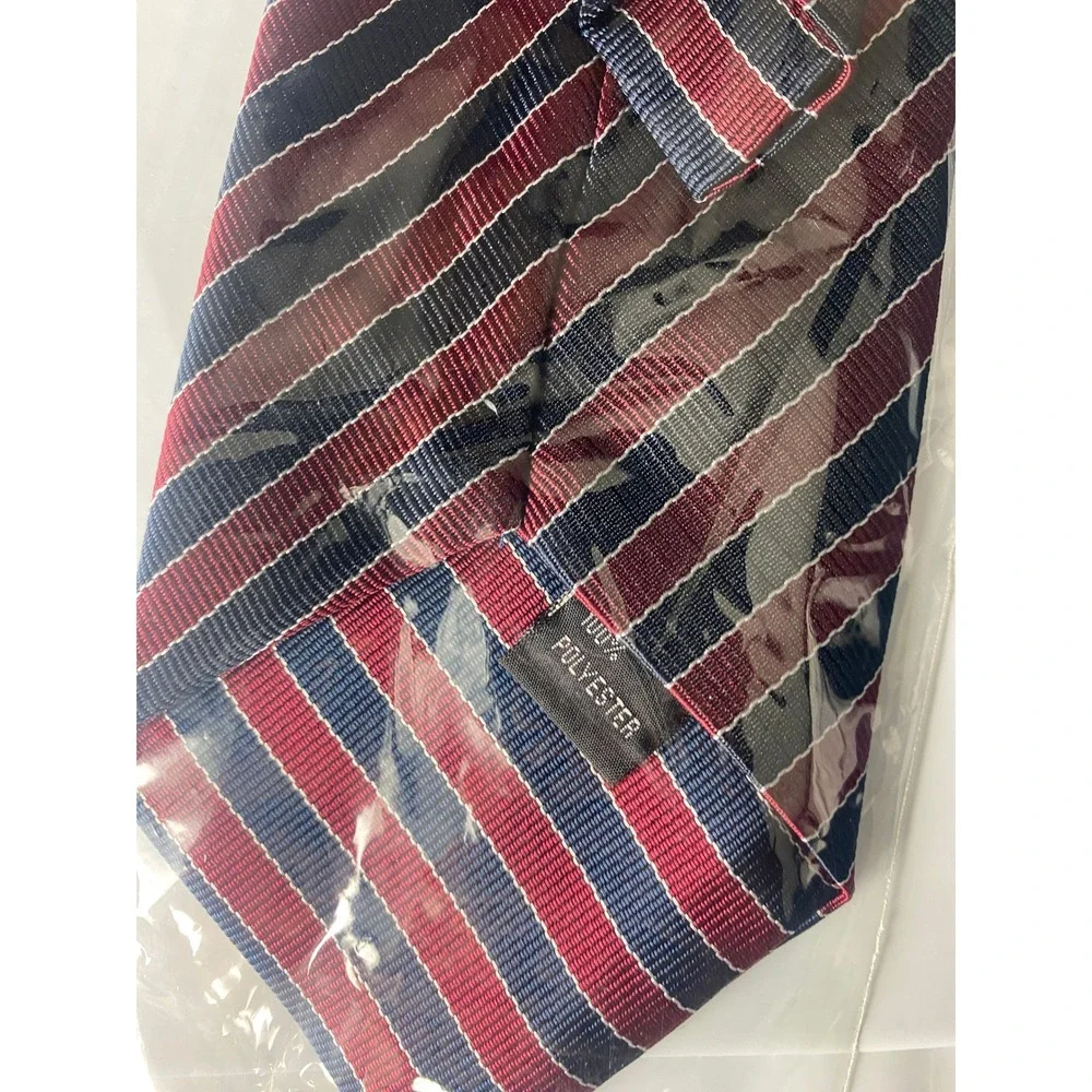 Mens Clip On‎ Tie Striped Burgundy Navy Gray Polyester 16
